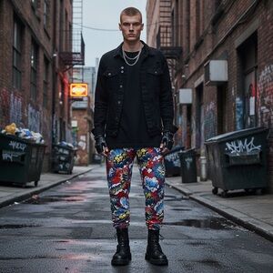 men’s XL joggers  Comic Print fresh prints of bel-air Streetwear Comfy Skater